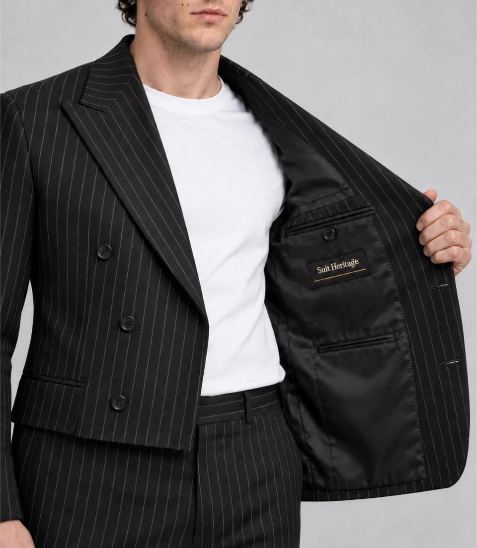 Men's Double Breasted Pinstripe Cropped Suit Inner -  Suit Heritage