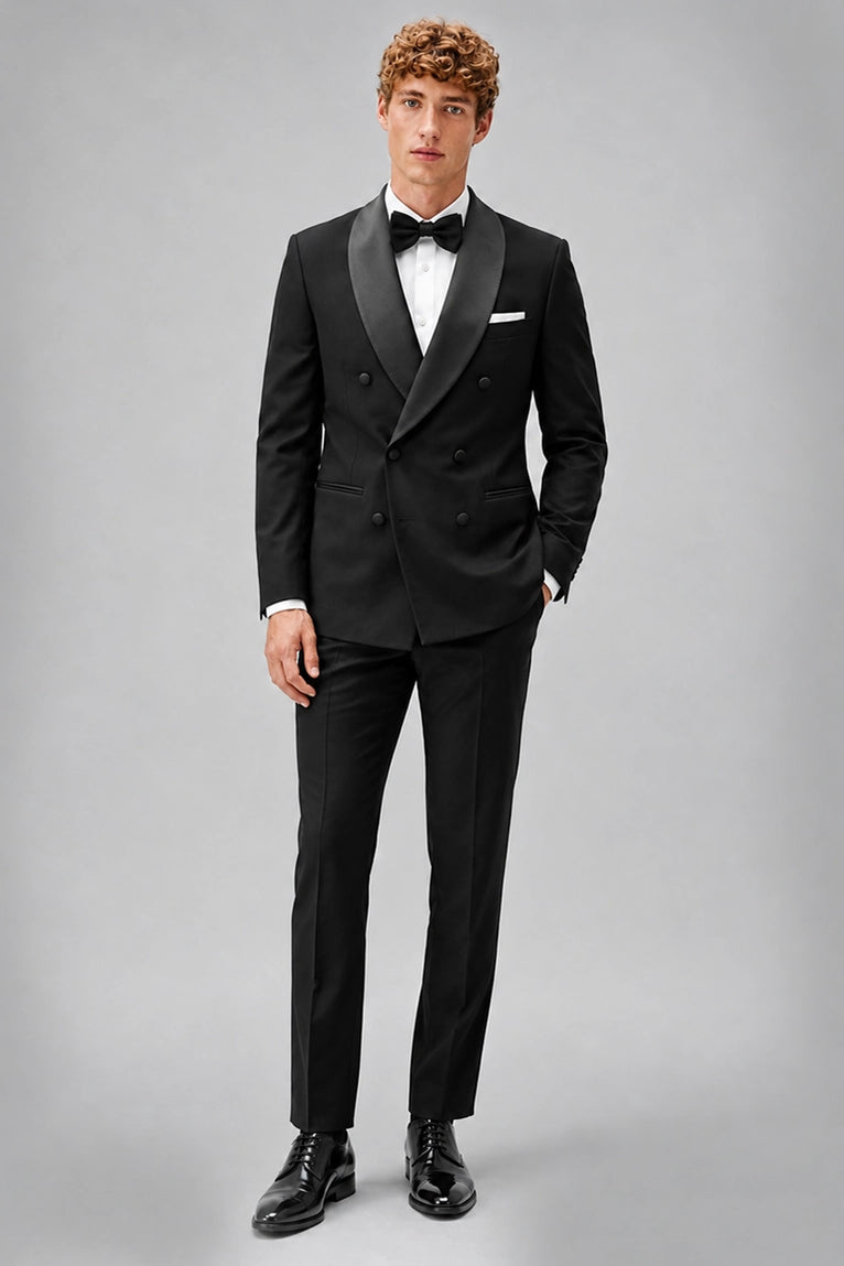 Men's  Double Breasted black Groomsmen Tuxedo  - Suit Heritage
