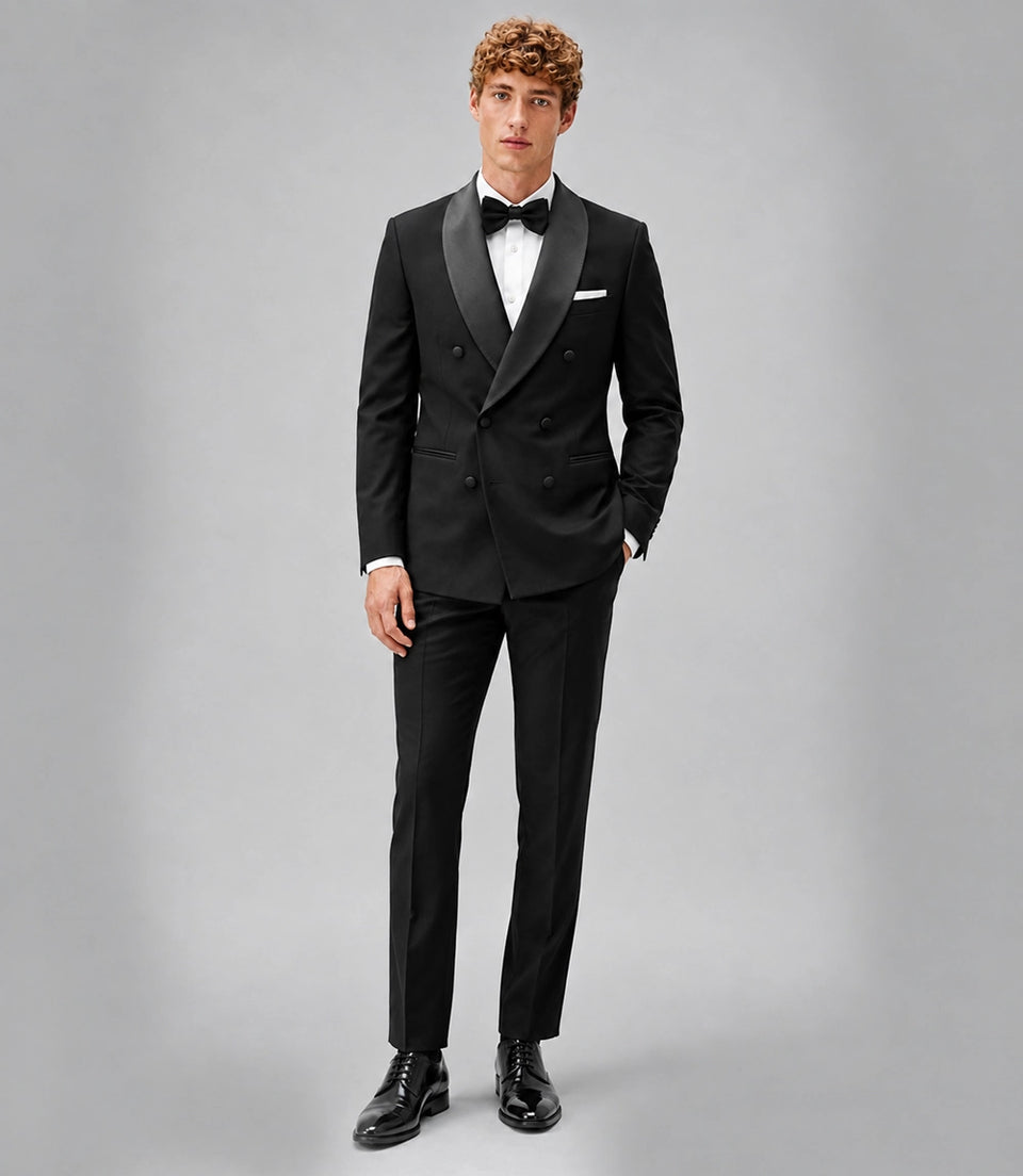 Men's  Double Breasted black Groomsmen Tuxedo  - Suit Heritage