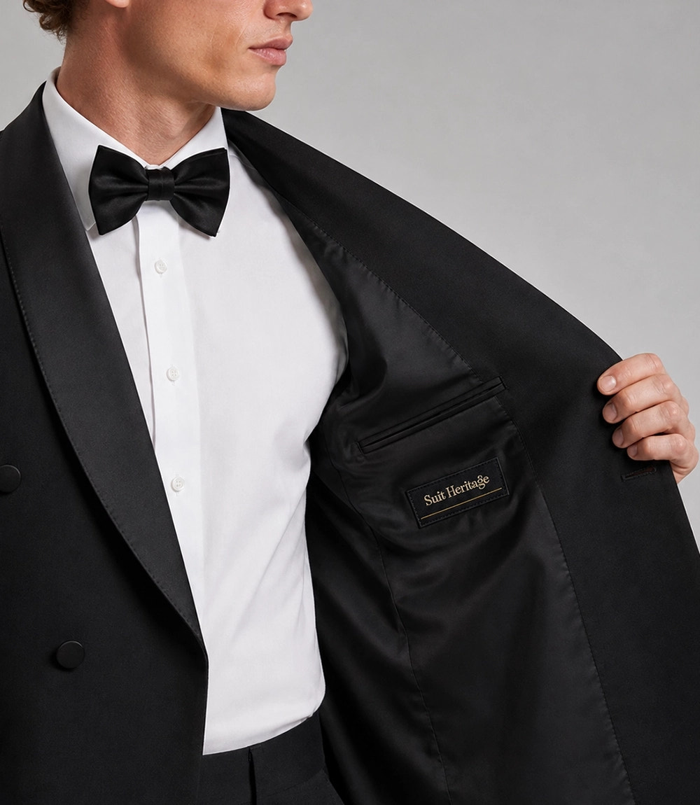 Men's  Double Breasted black Groomsmen Tuxedo Inner  -  Suit Heritage