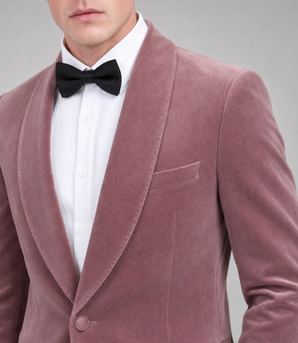 Men's Dusty Pink Velvet Tuxedo Closeup -  Suit Heritage