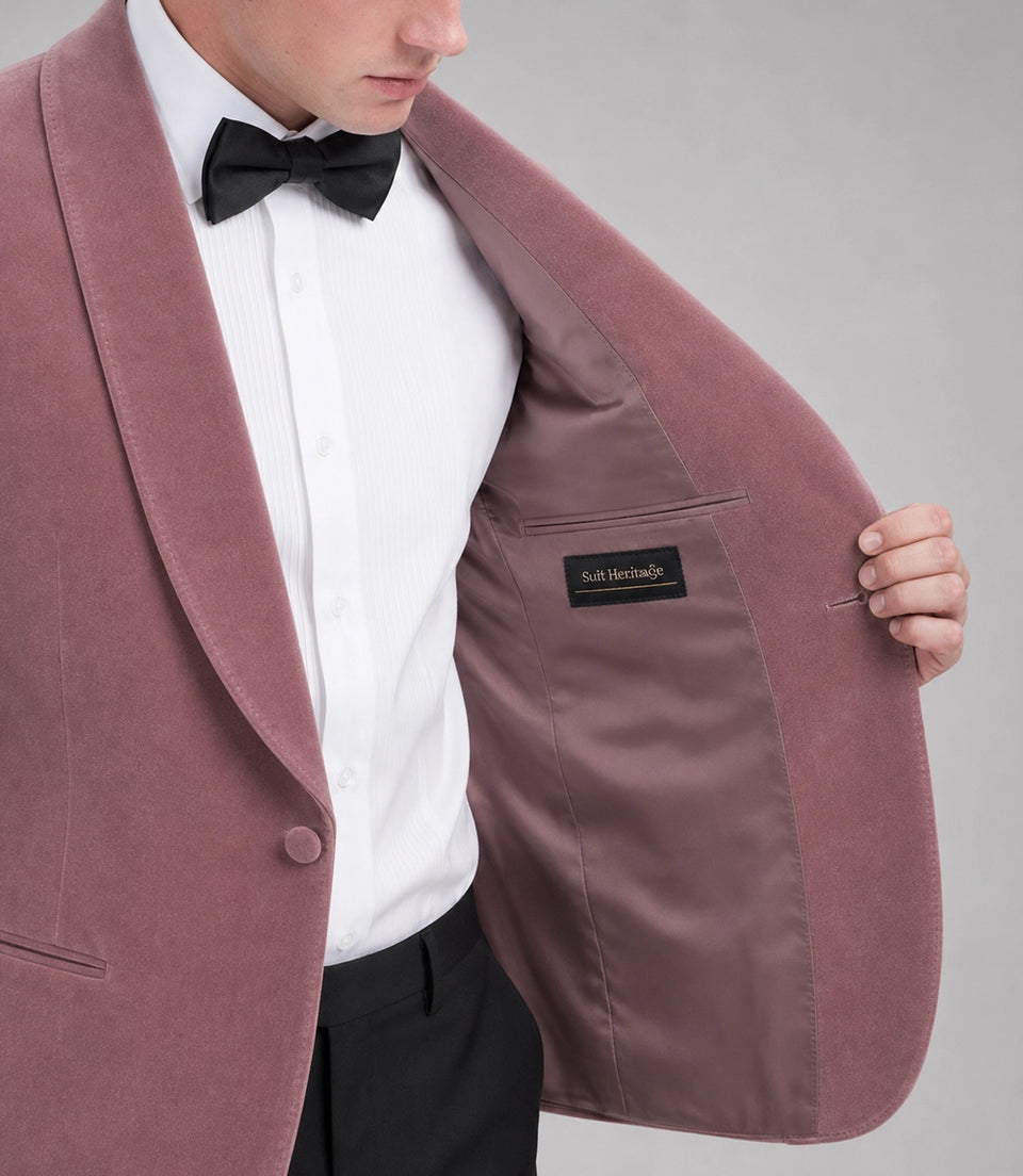 Men's Dusty Pink Velvet Tuxedo Inner  -  Suit Heritage