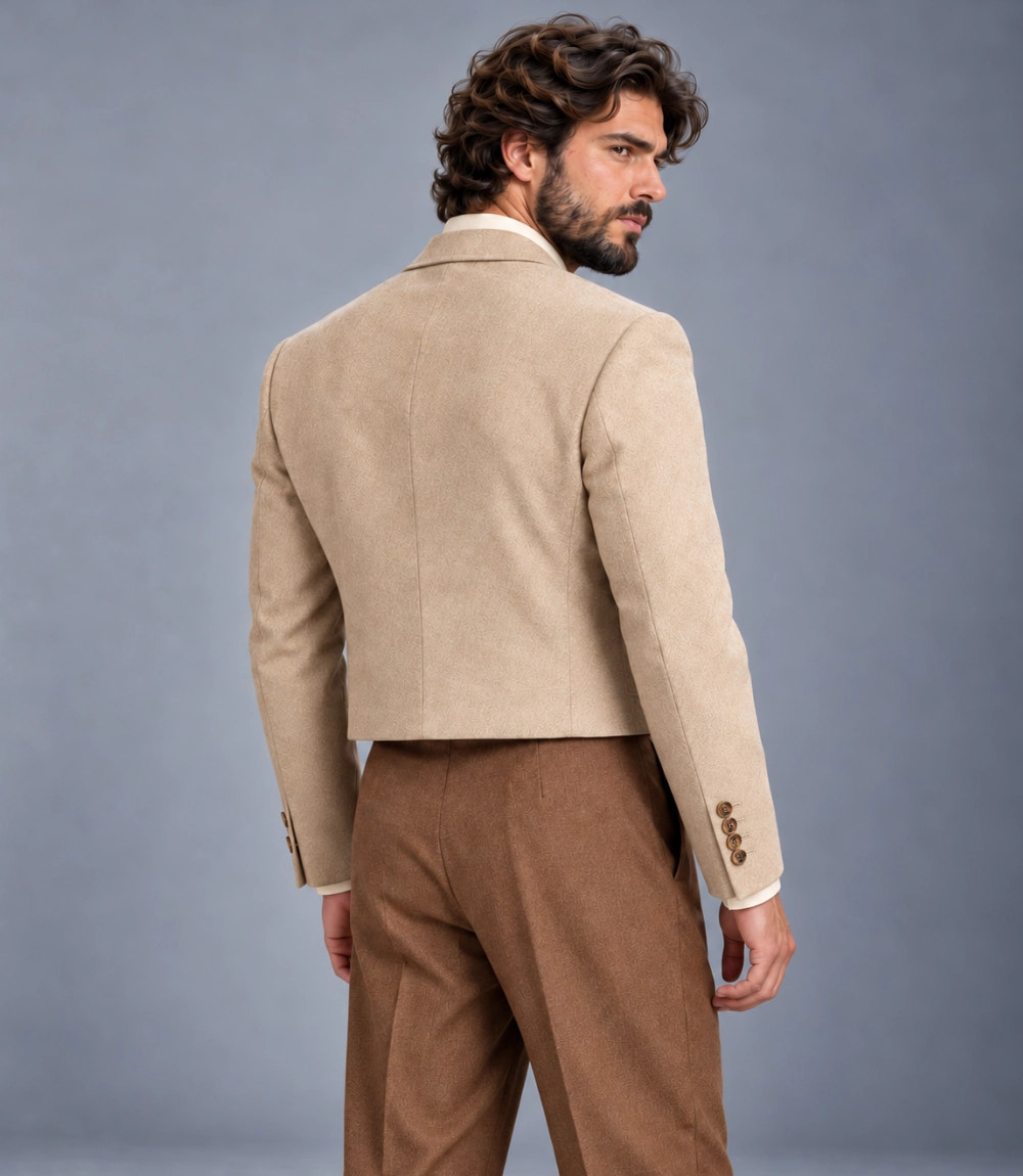 Men's Ecru Double Breasted Cropped Suit Back  -  Suit Heritage