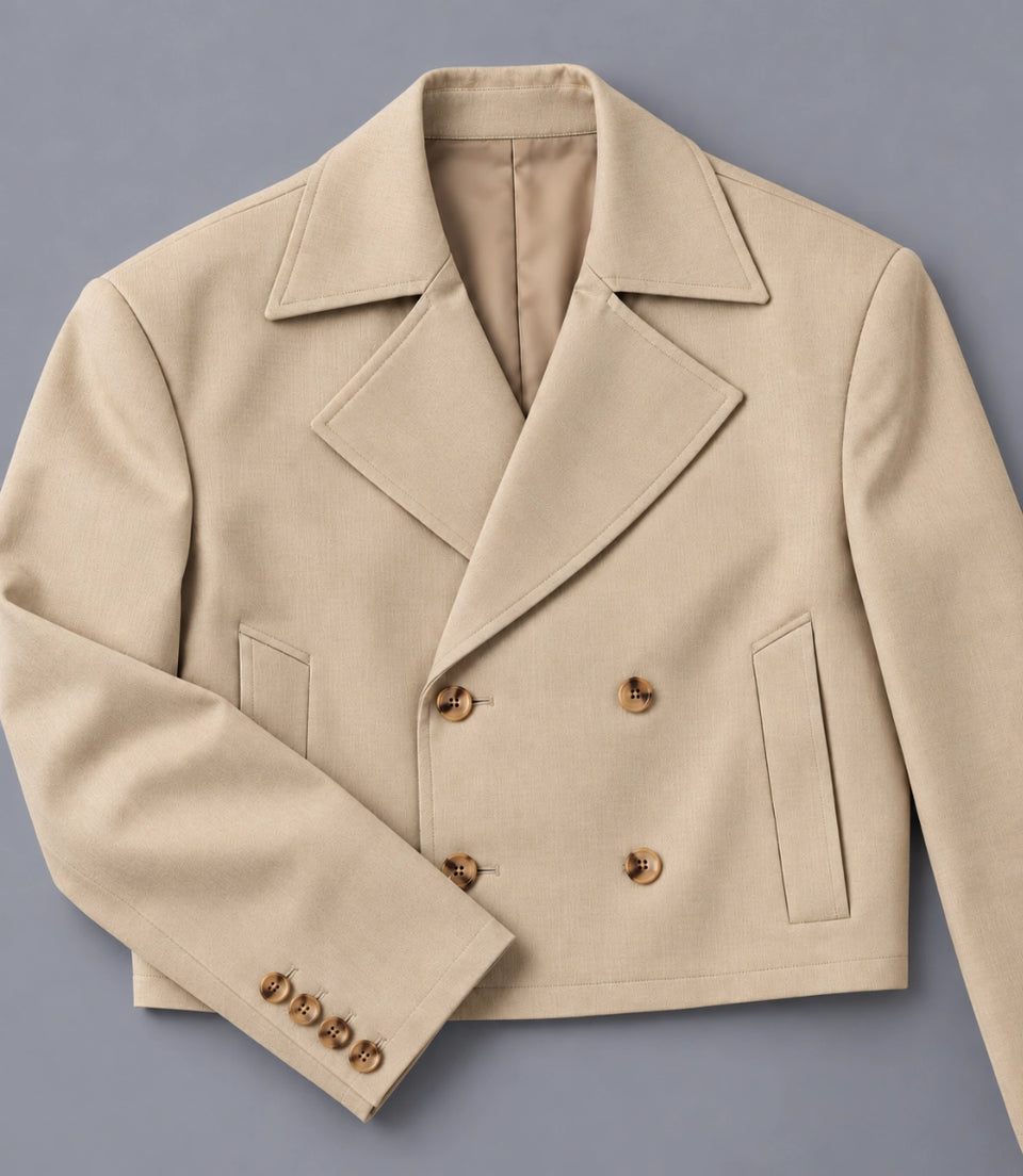 Men's Ecru Double Breasted Cropped Suit Fabric -  Suit Heritage