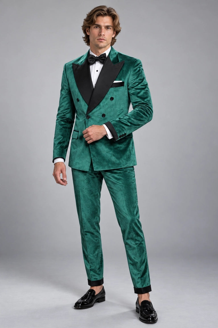 Men's Emerald Green Double Breasted Tuxedo -  Suit Heritage