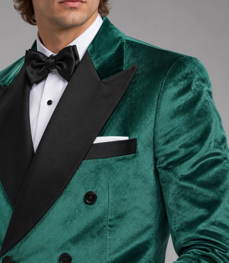 Men's Emerald Green Double Breasted Tuxedo Closeup  -  Suit Heritage