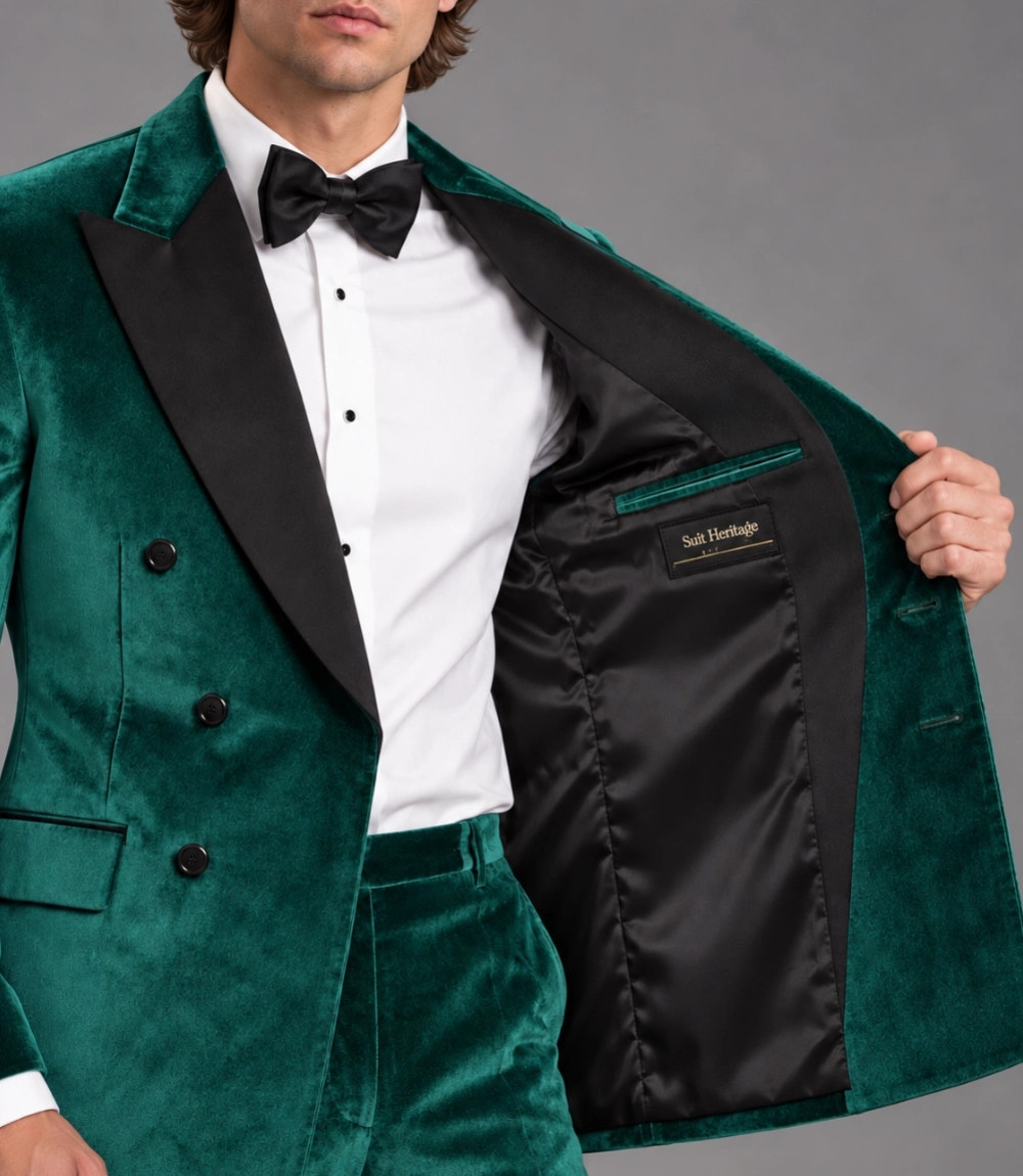 Men's Emerald Green Double Breasted Tuxedo Inner  -  Suit Heritage
