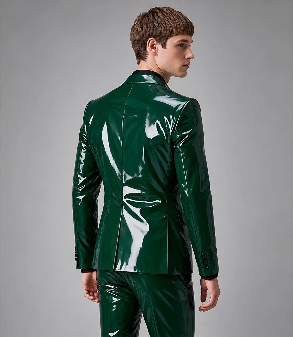 Men's Emerald Green PU Leather Suit Back - Suit Heritage