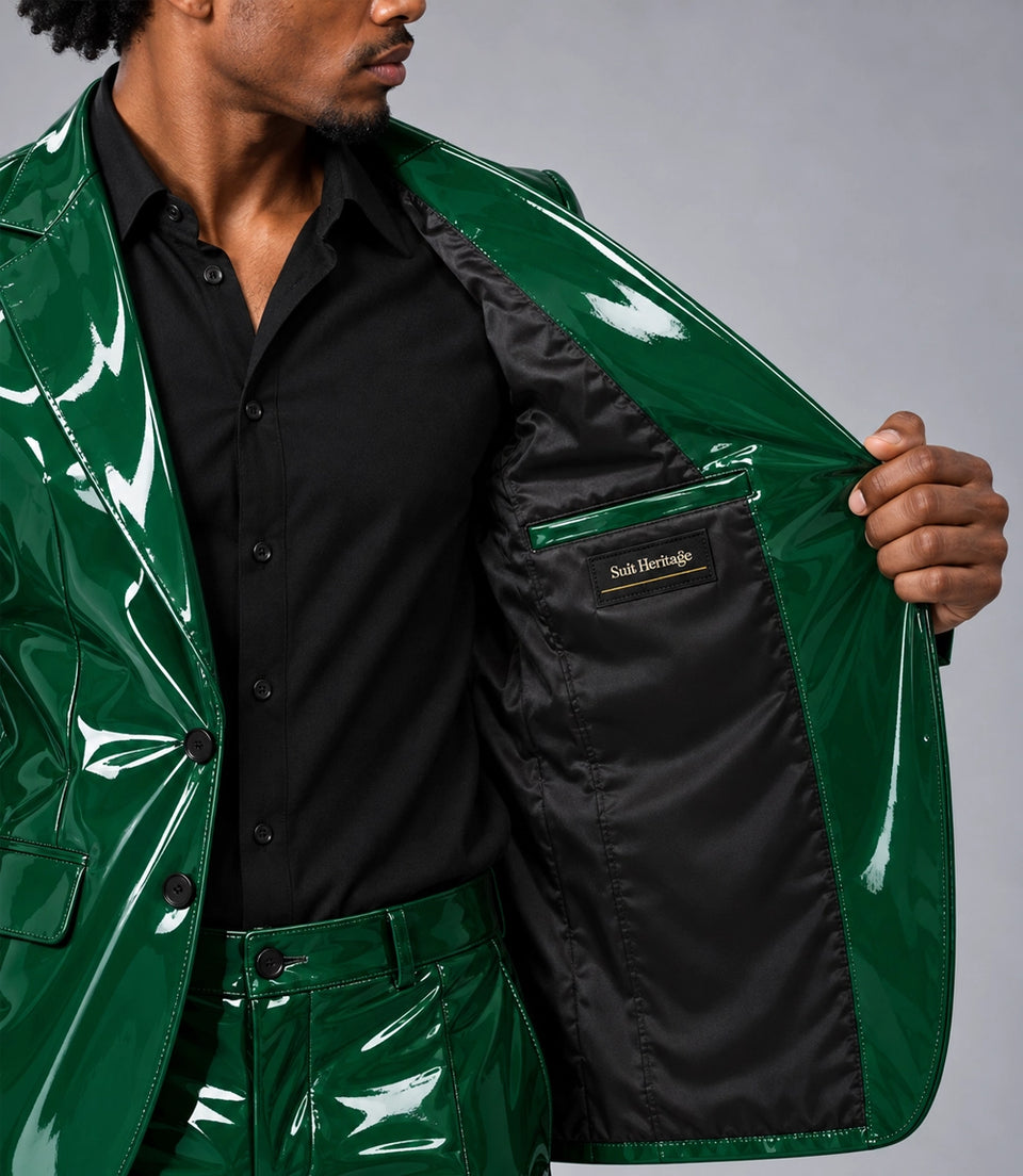 Men's Emerald Green PU Leather Suit Inner - Suit Heritage