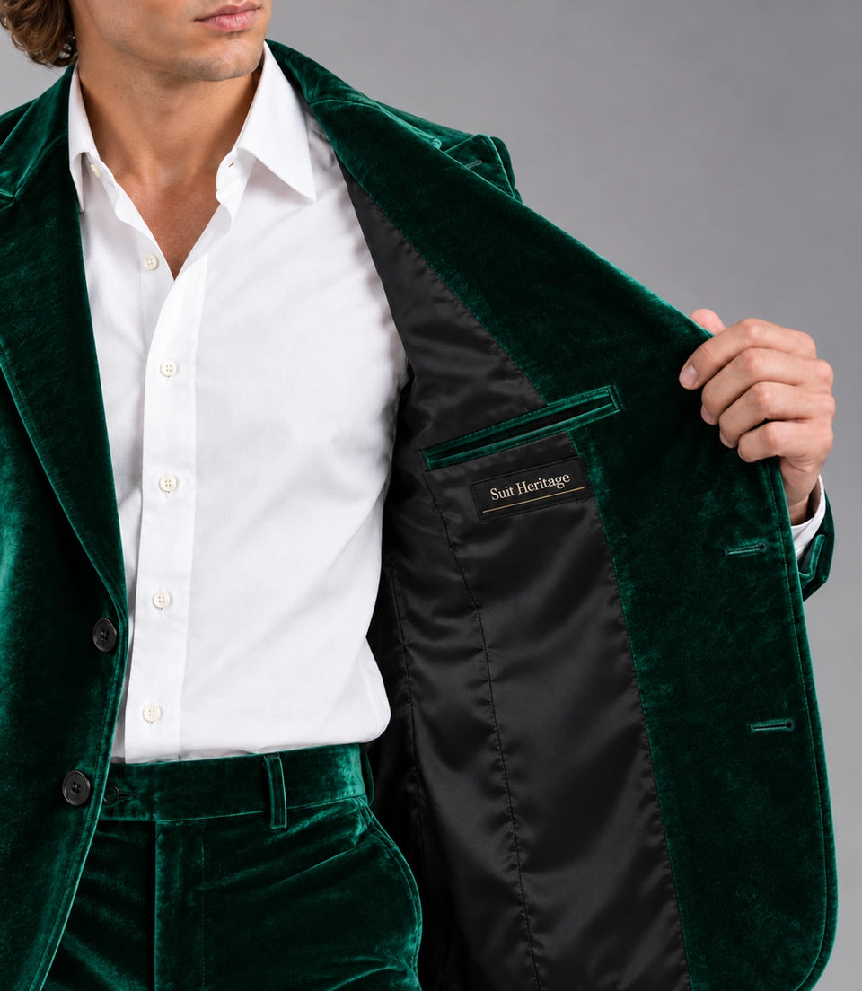 Men's Emerald Green Velvet Party Suit Inner  -  Suit Heritage