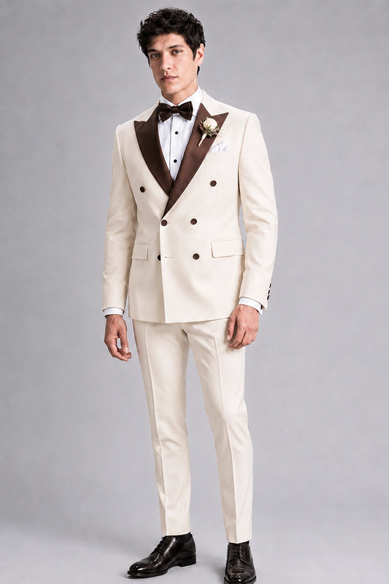Men's Formal Beige Double Breasted Wedding Tuxedo -  Suit Heritage