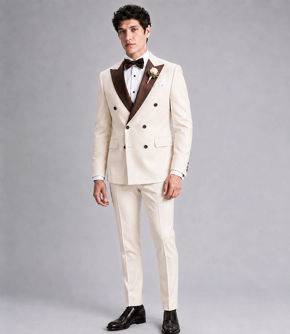 Men's Formal Beige Double Breasted Wedding Tuxedo -  Suit Heritage