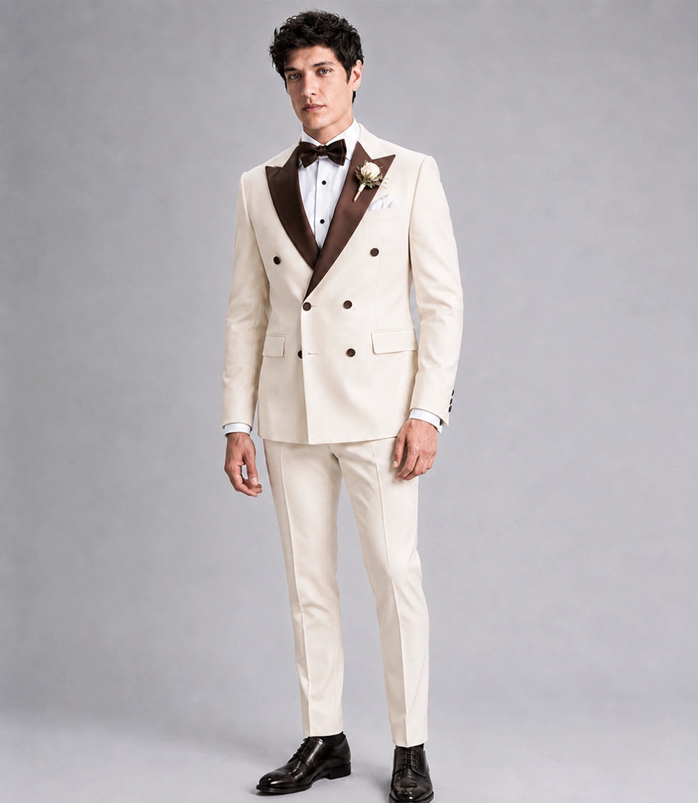 Men's Formal Beige Double Breasted Wedding Tuxedo -  Suit Heritage