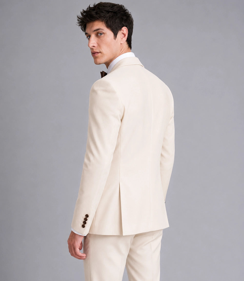 Men's Formal Beige Double Breasted Wedding Tuxedo Back - Suit Heritage