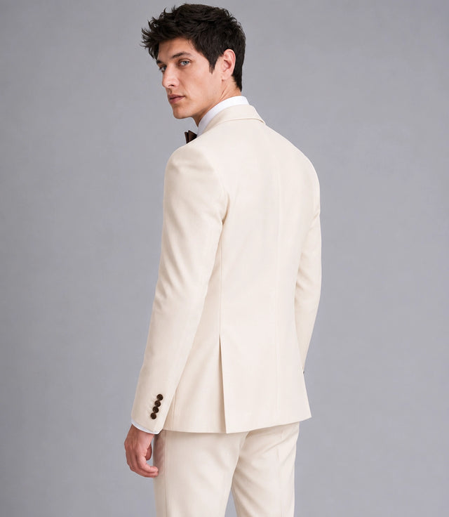 Men's Formal Beige Double Breasted Wedding Tuxedo Back - Suit Heritage