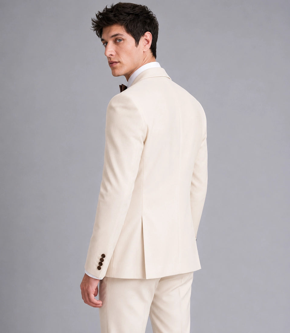 Men's Formal Beige Double Breasted Wedding Tuxedo Back - Suit Heritage