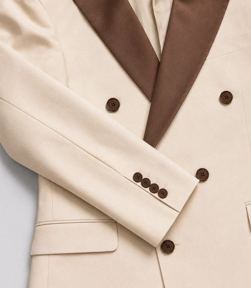 Men's Formal Beige Double Breasted Wedding Tuxedo Blazer - Suit Heritage