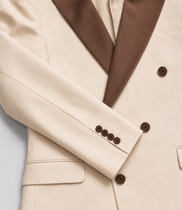 Men's Formal Beige Double Breasted Wedding Tuxedo Fabric - Suit Heritage