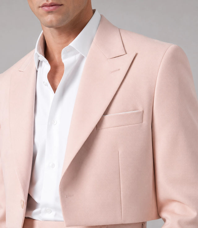 Men's Formal Crop Blush Pink Wedding Suit  Closeup - Suit Heritage