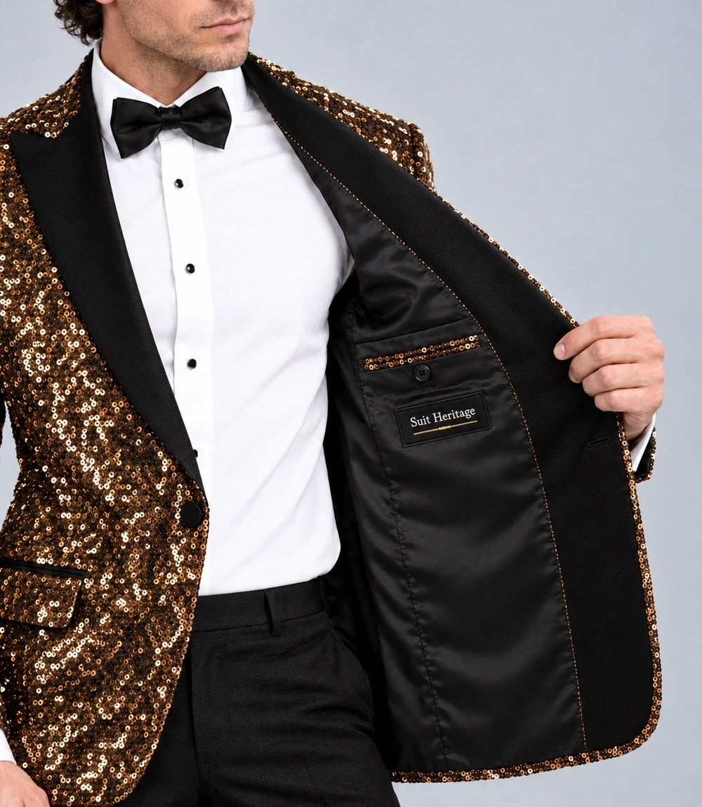 Men’s Gold Sequin Tuxedo Inner  -  Suit Heritage