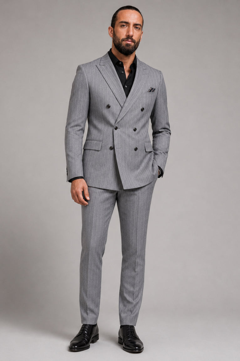 Men's Gray Pinstripe Double Breasted 2 Piece Suit - Suit Heritage