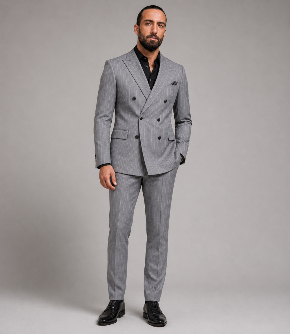 Men's Gray Pinstripe Double Breasted 2 Piece Suit - Suit Heritage