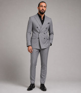 Men's Gray Pinstripe Double Breasted 2 Piece Suit - Suit Heritage