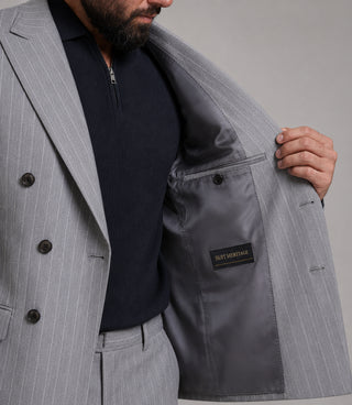 Men's Gray Pinstripe Double Breasted 2 Piece Suit Inner - Suit Heritage