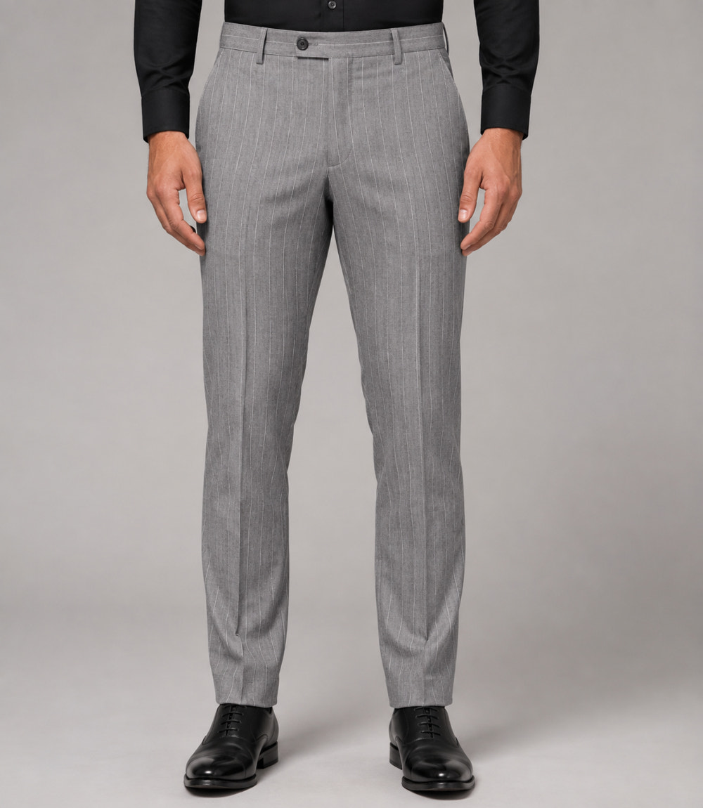 Men's Gray Pinstripe Double Breasted 2 Piece Suit Pant - Suit Heritage