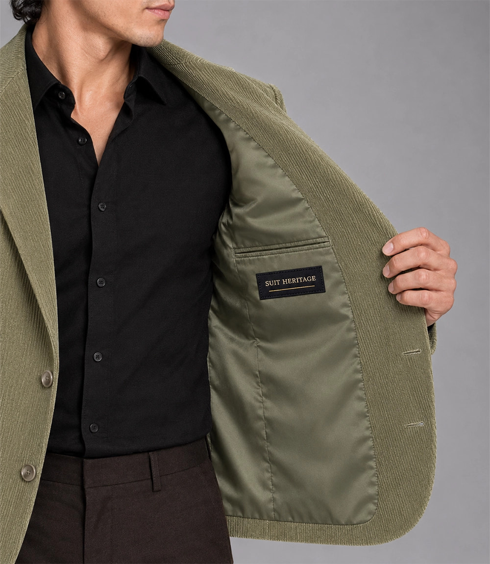 Men's Green Corduroy 2 Piece Suit Blazer Inner - Suit Heritage