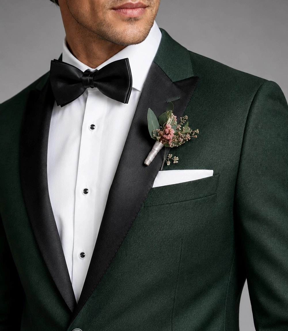 Men's Green Groomsmen 2 Piece Suit Closeup -  Suit Heritage