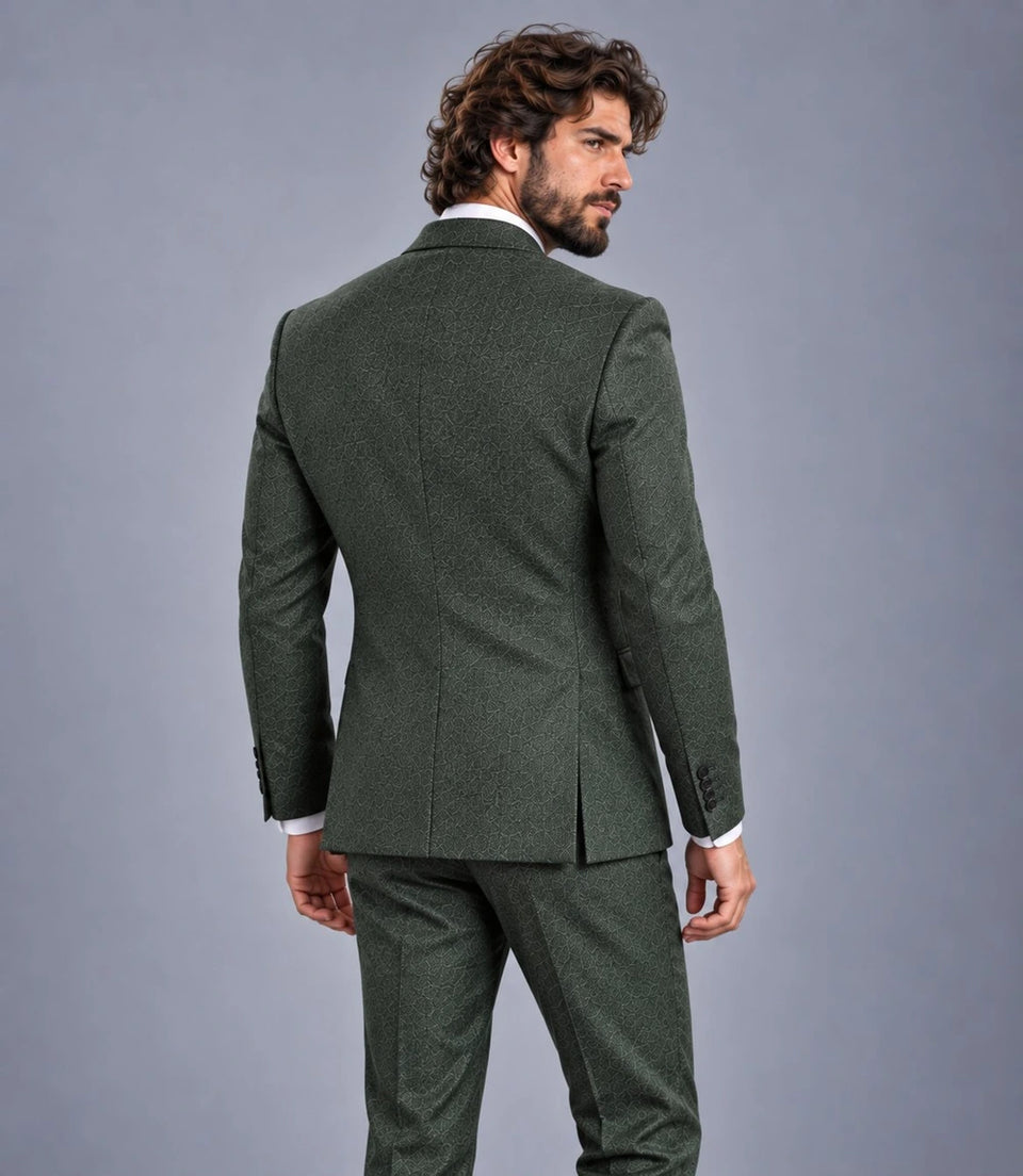 Men's Green Herringbone Tweed Suit Back  -  Suit Heritage