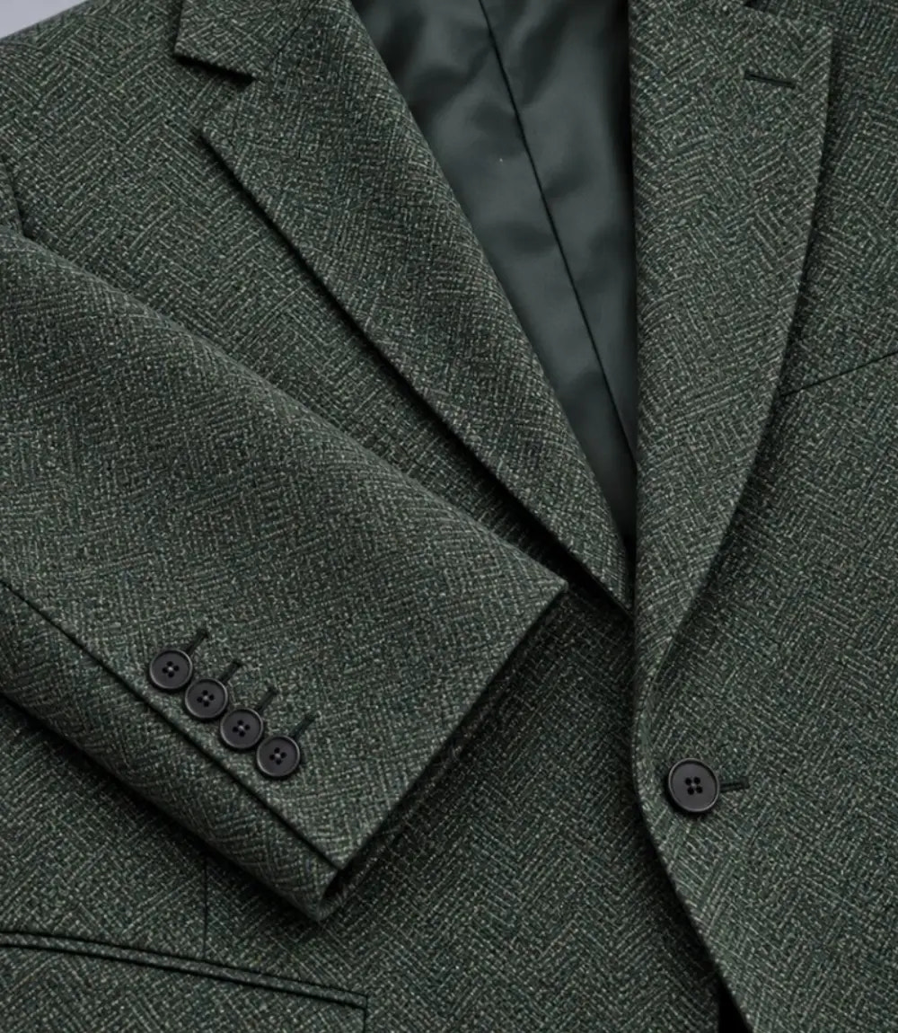 Men's Green Herringbone Tweed Suit Fabric   -  Suit Heritage