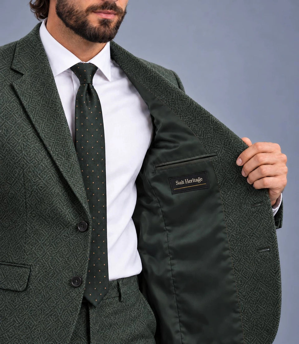 Men's Green Herringbone Tweed Suit Inner  -  Suit Heritage