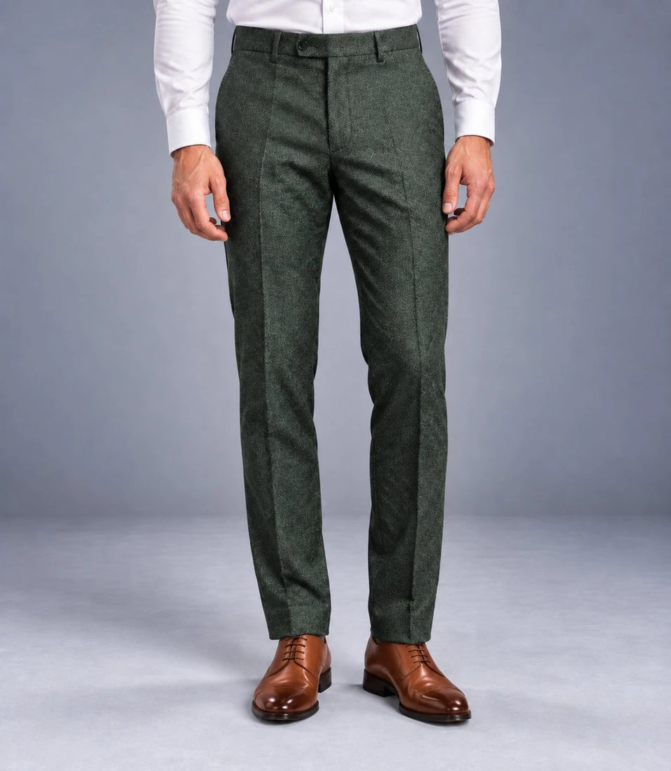 Men's Green Herringbone Tweed Suit Pant  -  Suit Heritage