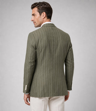 Men's Green and Beige Double Breasted Pinstripe Suit Back - Suit Heritage