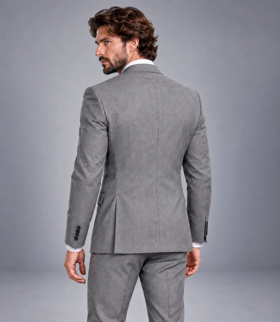 Men's Grey Cotton 2 Piece Suit Back  -  Suit Heritage