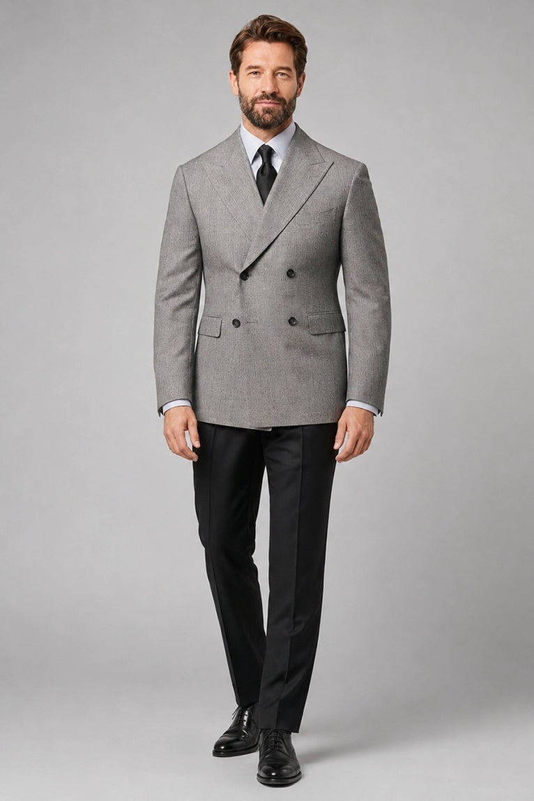 Men's Grey Double Breasted Business Suit - Suit Heritage