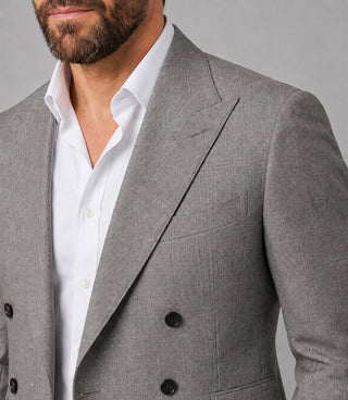 Men's Grey Double Breasted Business Suit Closeup - Suit Heritage