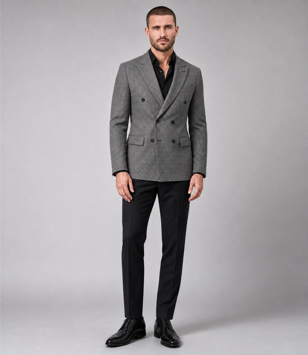 Men's Grey Houndstooth Cotton 2 Piece Suit - Suit Heritage