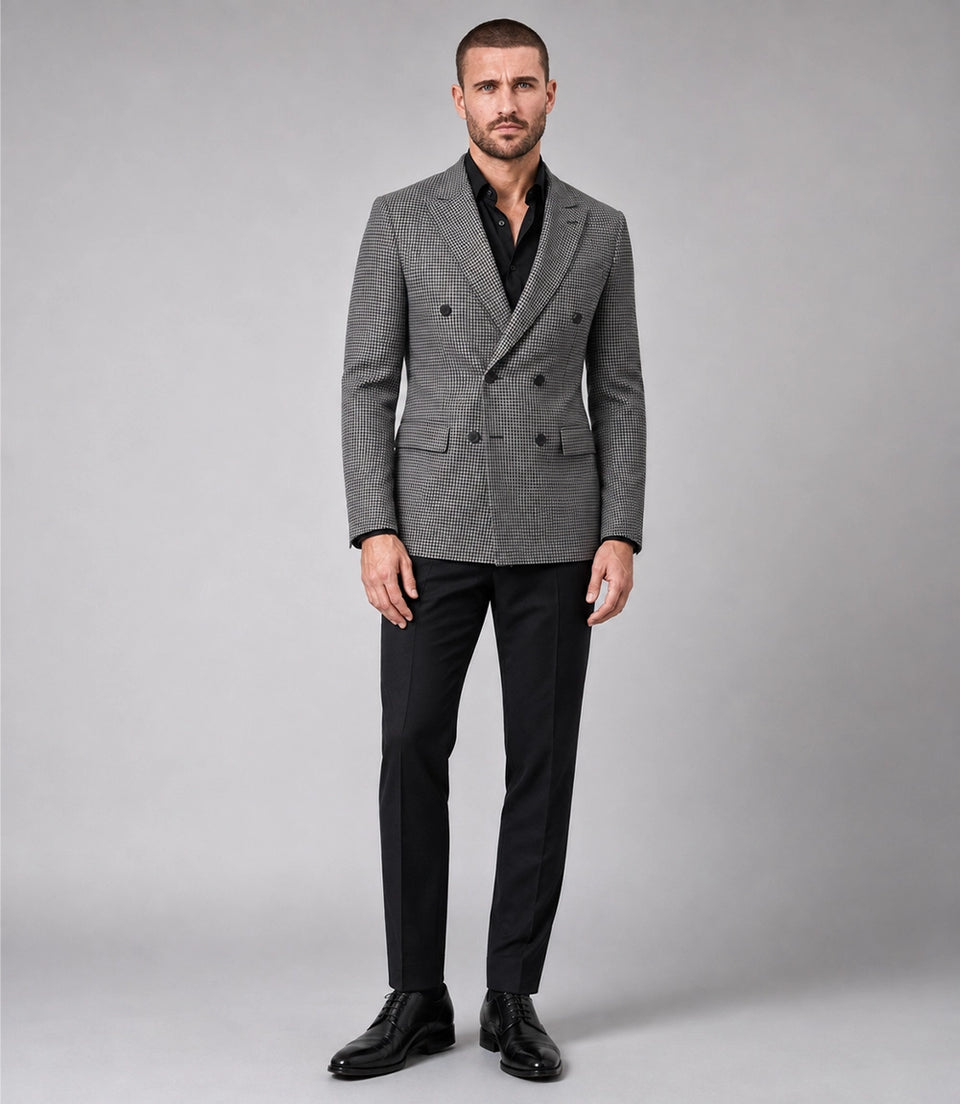 Men's Grey Houndstooth Cotton 2 Piece Suit - Suit Heritage