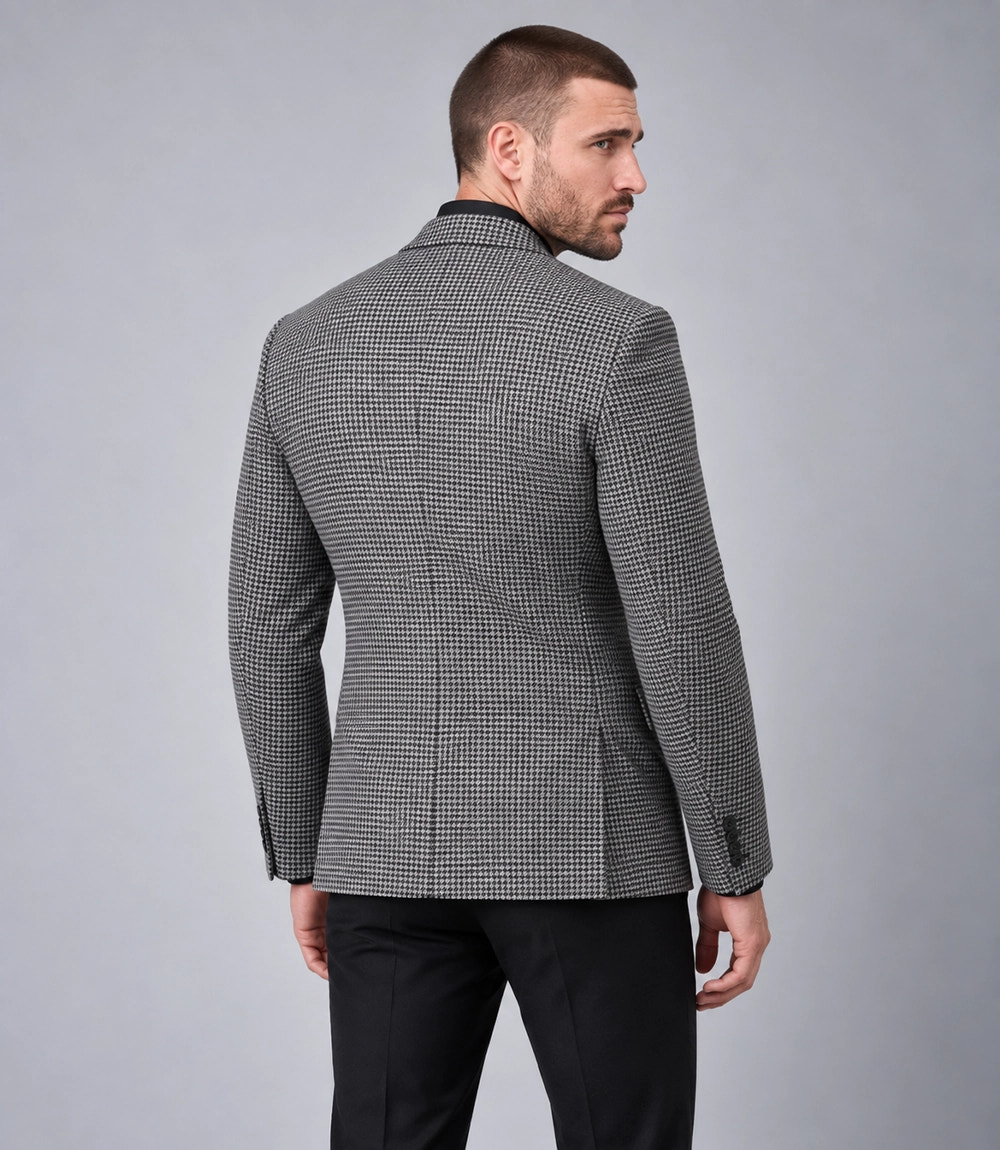 Men's Grey Houndstooth Cotton 2 Piece Suit Back - Suit Heritage