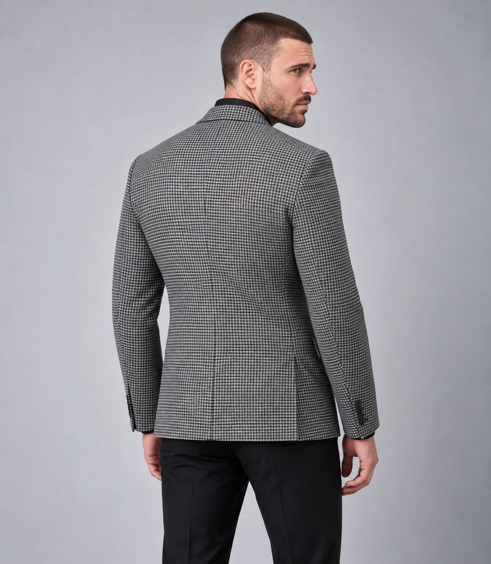 Men's Grey Houndstooth Cotton 2 Piece Suit Back - Suit Heritage