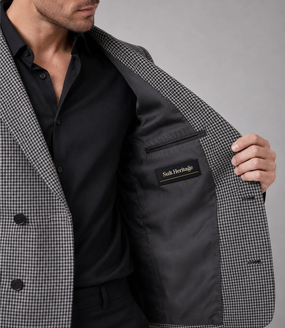Men's Grey Houndstooth Cotton 2 Piece Suit Inner - Suit Heritage