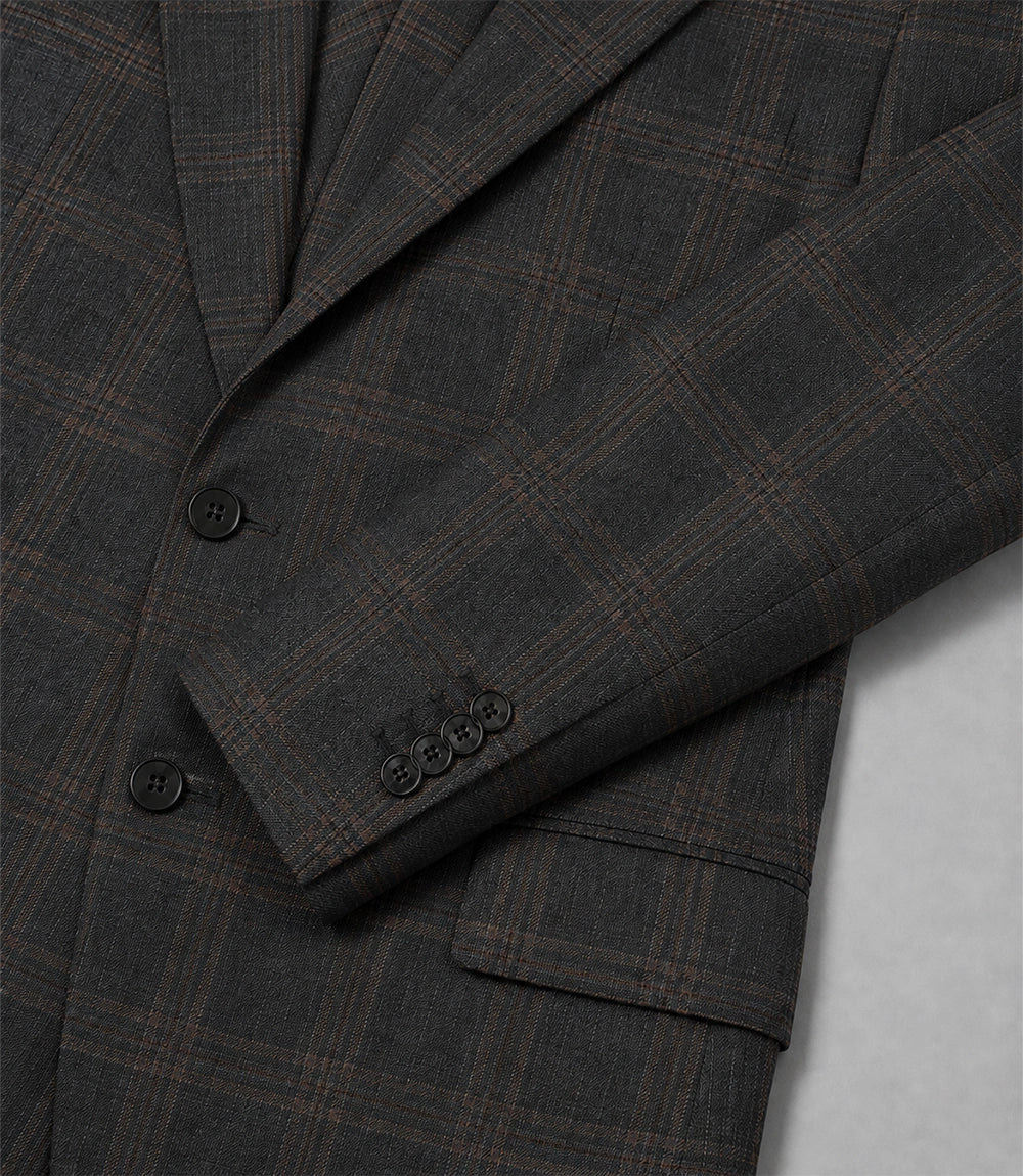 Men's Grey Plaid Wool Blend 3 Piece Suit Blazer - Suit Heritage