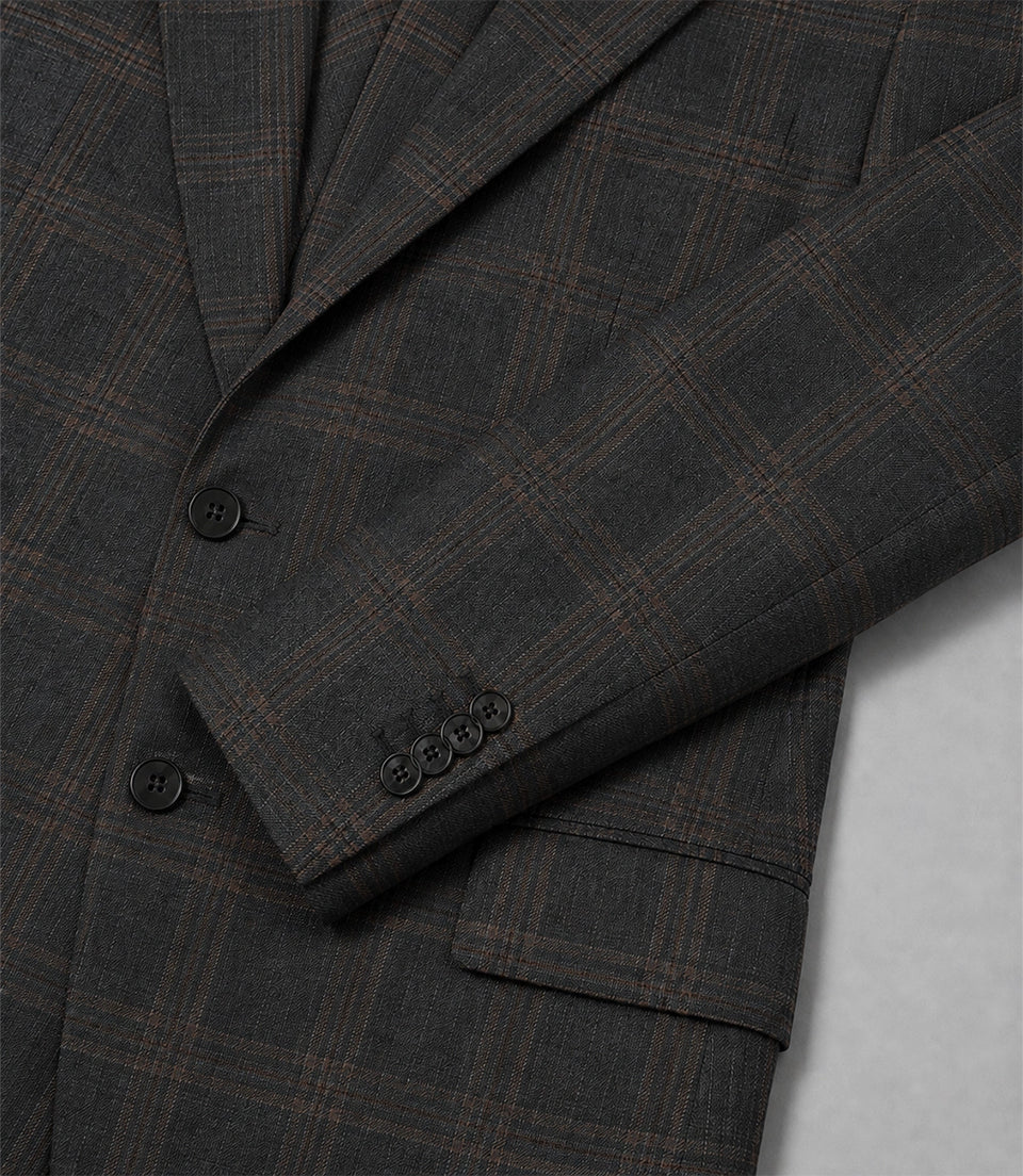 Men's Grey Plaid Wool Blend 3 Piece Suit Blazer - Suit Heritage
