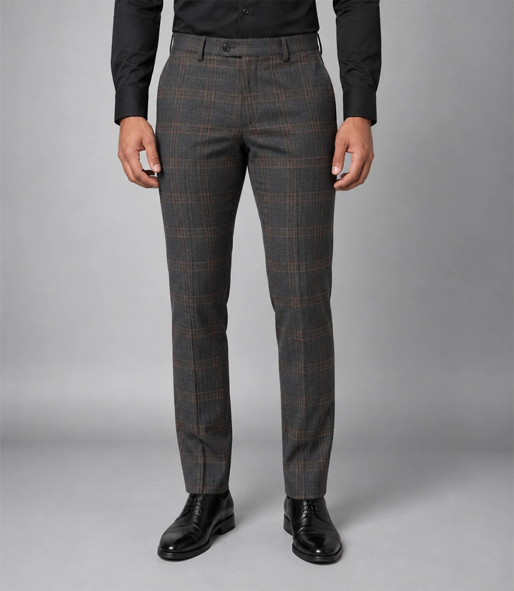 Men's Grey Plaid Wool Blend 3 Piece Suit Pant - Suit Heritage