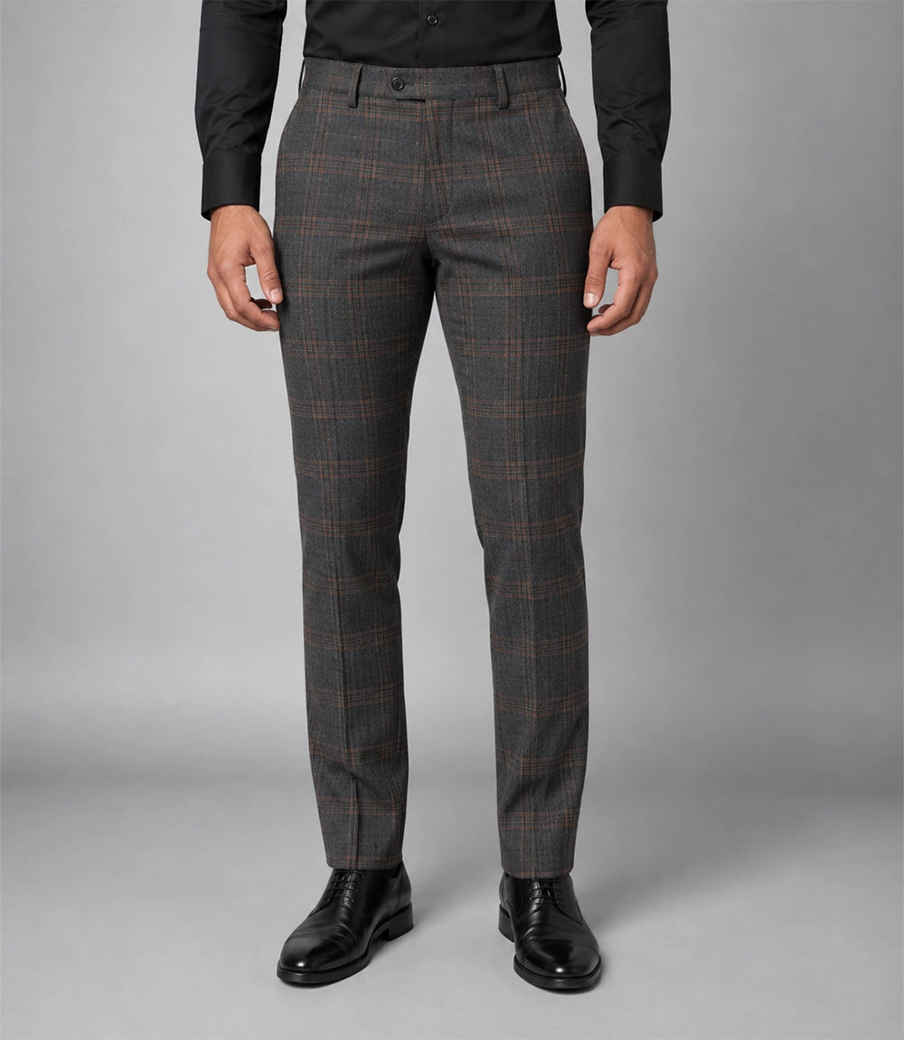 Men's Grey Plaid Wool Blend 3 Piece Suit Pant - Suit Heritage