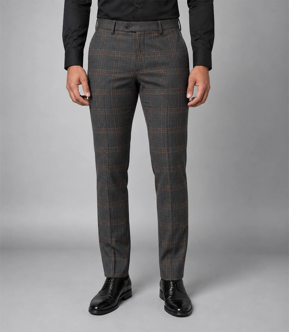 Men's Grey Plaid Wool Blend 3 Piece Suit Pant - Suit Heritage