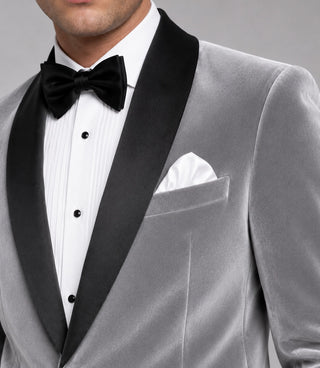 Men's Grey Velvet Tuxedo Closeup - Suit Heritage